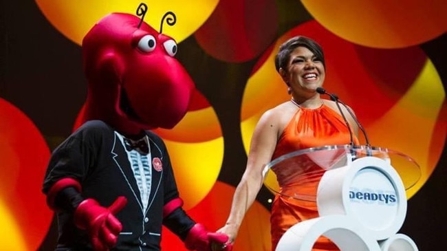 Jacinta with Yamba the Honey Ant at the Deadly Awards. Picture: SUPPLIED