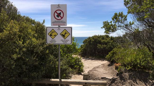 Warning signs at The Pillars. Picture: Daniel Pockett