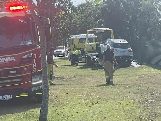 A car crashed into a fence at Torquay – the third serious crash in Hervey Bay within hours. PHOTOS: Phillip Fynes-Clinton.