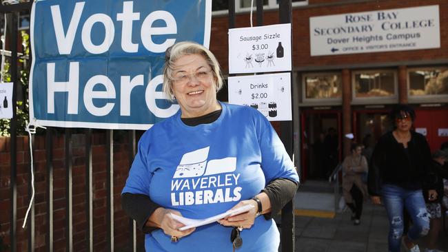 Waverley Mayor Sally Betts waits for voters at Rose Bay Secondary College in Sydney. Pic: AAP Image/Daniel Munoz