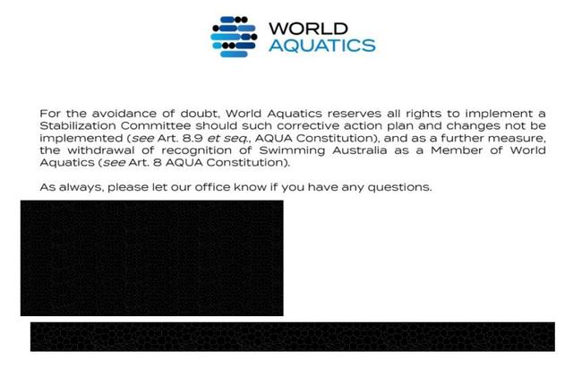 World Aquatics redacted letter page 2