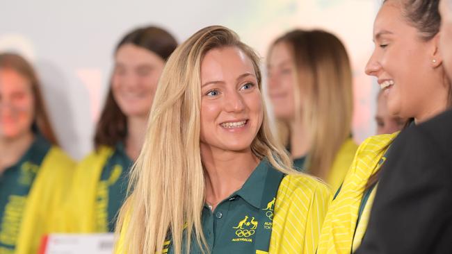 Swimmer Amie Thompson during the Australian 2020 Olympic Games artistic swimming team announcement at the AIS in Canberra.