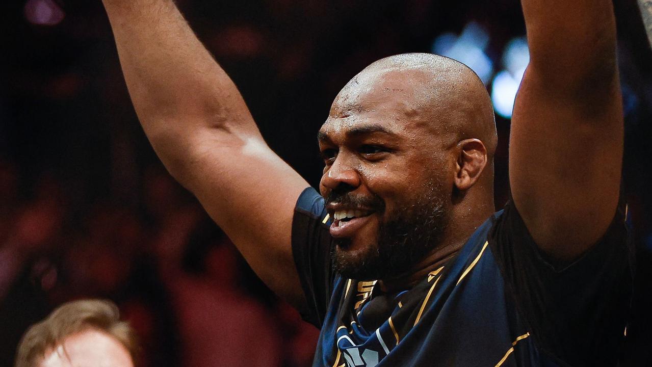 Jon Jones reacts to his win in the UFC heavyweight championship fight during the UFC 285 event at T-Mobile Arena on March 04, 2023 in Las Vegas, Nevada.