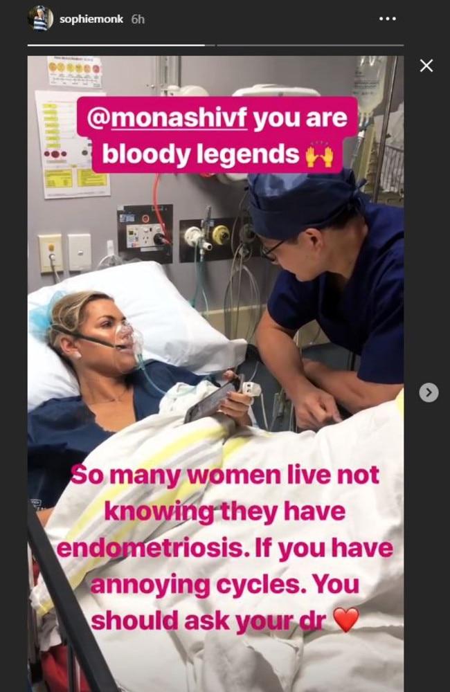 Sophie Monk shares her endometriosis diagnosis with her followers in an Instagram story. Picture: Instagram