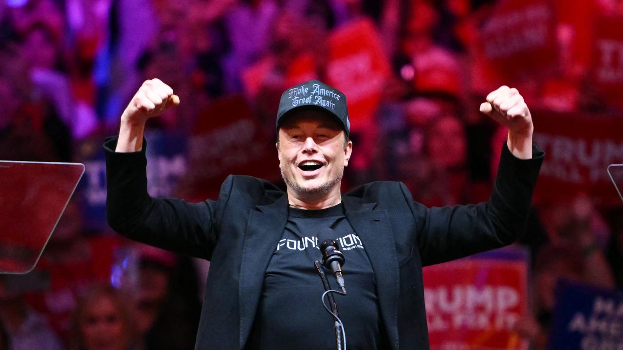 Tesla and SpaceX CEO Elon Musk at a rally for Donald Trump at Madison Square Garden in New York. Photo:ANGELA WEISS / AFP