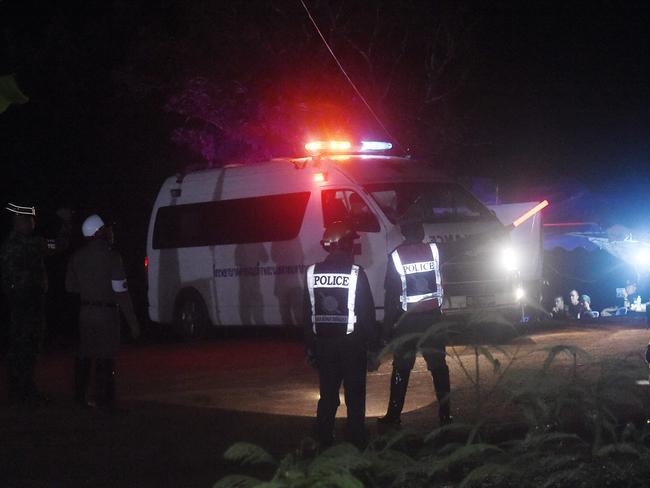 An ambulance leaves the Tham Luang cave area after divers started evacuating the trapped boys. Picture: AFP