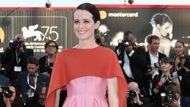 Claire Foy’s pink and red ensemble.