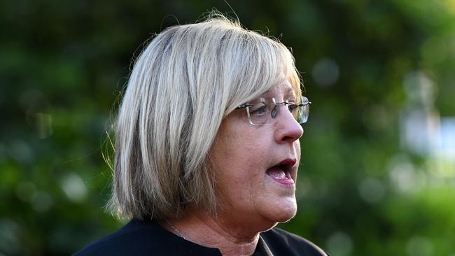 Victoria Police Minister Lisa Neville addresses the media at the State Parliament of Victoria, Melbourne, Monday, March 23, 2020. (AAP Image/James Ross)