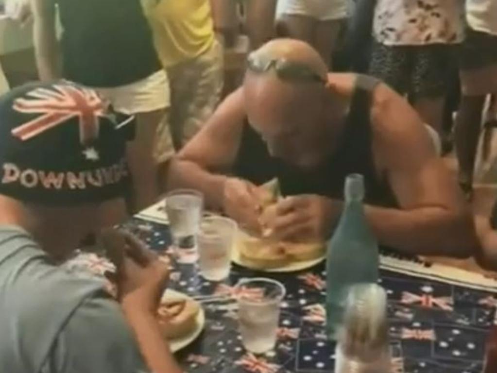 Competitors had water to wash down the food. Picture: Channel 9.
