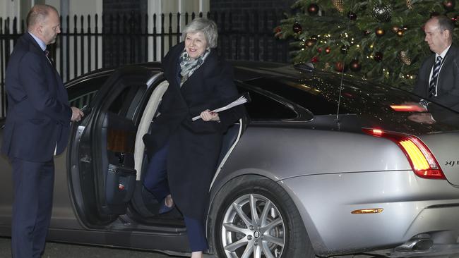 British Prime Minister Theresa May arrives at 10 Downing Street: ‘I have heard what the House of Commons said about the Northern Ireland backstop’. Picture: AP