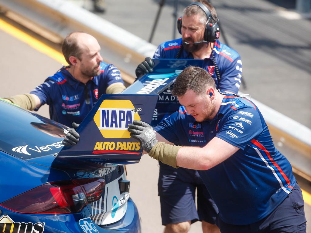 Pitlane action at the Darwin Supercars at Hidden Valley. Picture: GLENN CAMPBELL