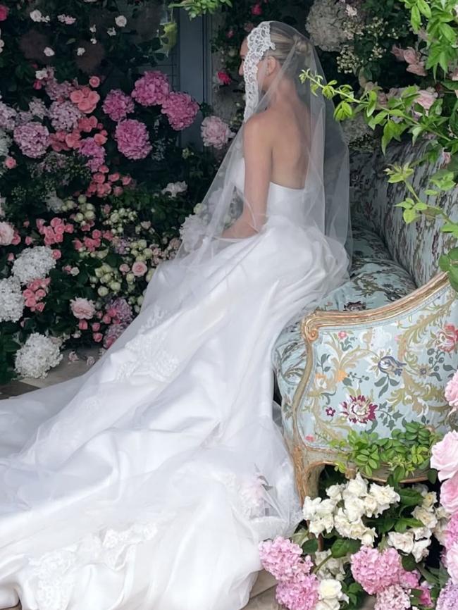 Bernadette Fahey wore classic white with a long veil on her wedding day. Picture: Instagram
