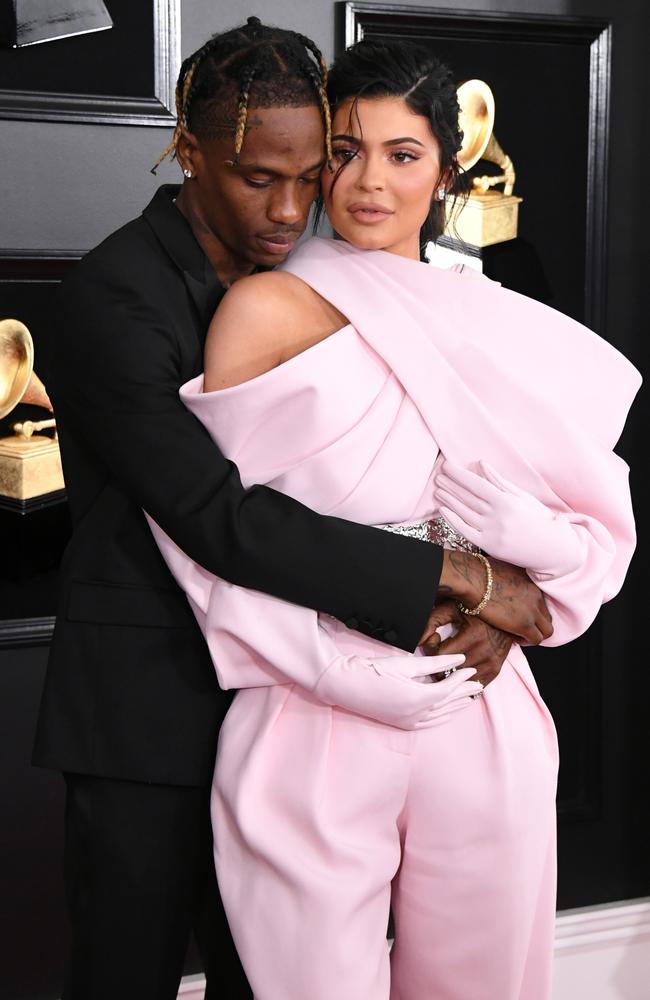 Travis Scott and Kylie Jenner at the 61st Annual GRAMMY Awards in 2019. Picture: Getty Images.