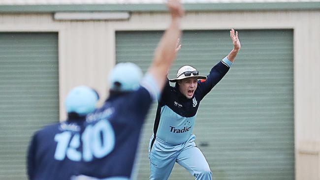 Sutherland’s Chris Williams celebrates a wicket in round three of Premier Cricket.