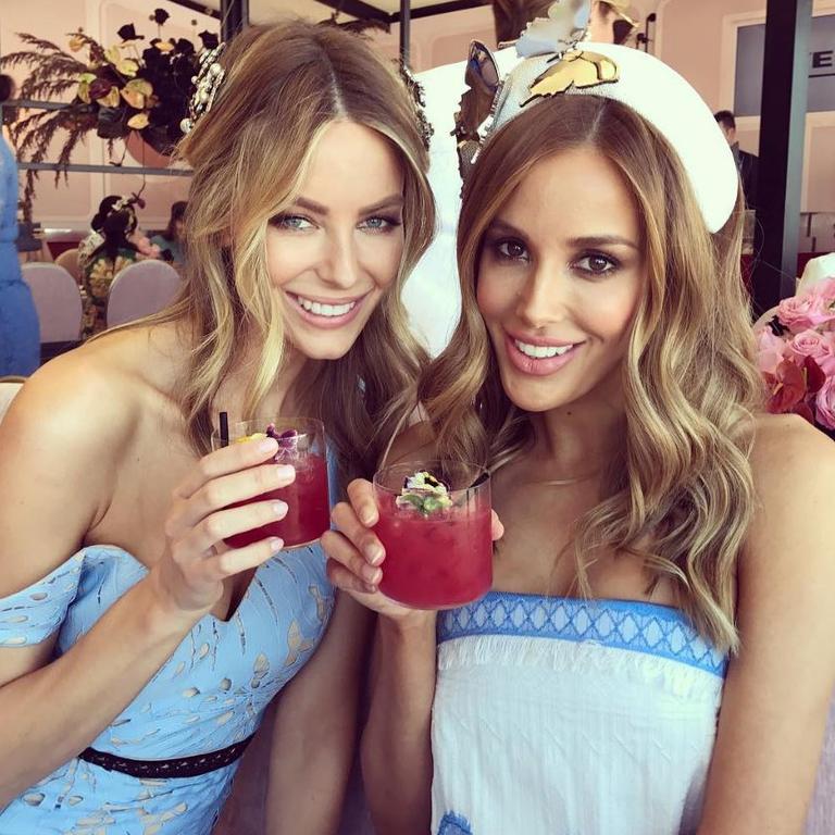 Oaks Day 2016 via social media ... Jennifer Hawkins and Rebecca Judd. Picture: Instagram