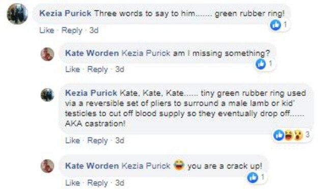 A screenshot of comments between NT speaker Kezia Purick and Labor MLA Kate Worden on Facebook. Picture: Facebook