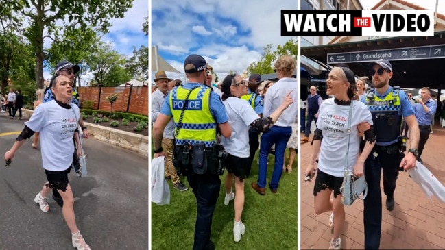 Vegan activist Tash Peterson storms Ascot Racecourse on Melbourne Cup Day