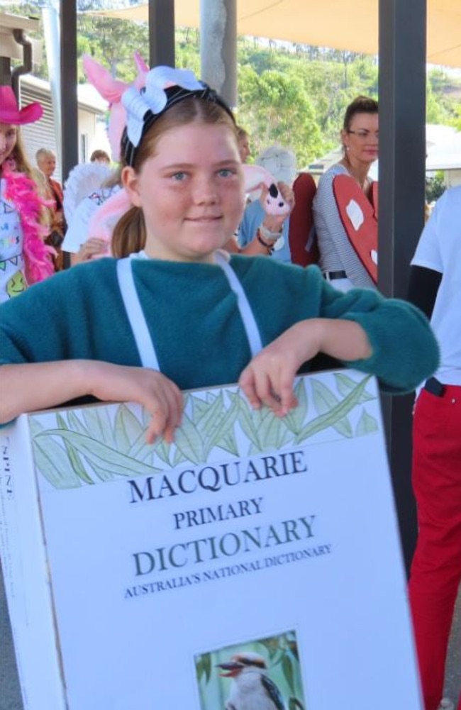 Kimberley V. as a Macquarie Dictionary as her Book Week Costume. Picture: Discovery Christian College.