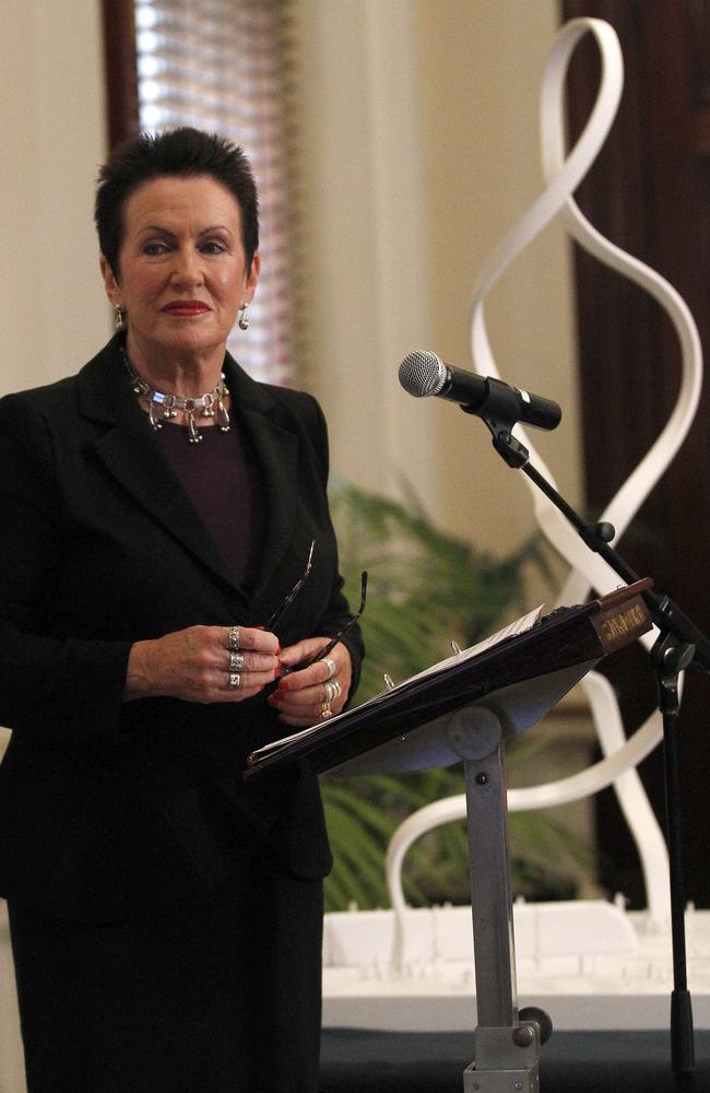 Sydney Lord Mayor Clover Moore stands next to a scale model of Cloud Arch. Picture: David Moir