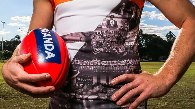 GWS player Toby Green wearing a special jersey for the upcoming local derby agains the Swans. Picture Craig Greenhill