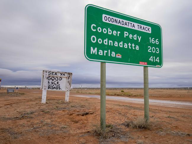 Oodnadatta Track, Coober Pedy, Oodnadatta, Marla Road sign at William Creek SA. Pictured on Wednesday, 21 June 2023. Picture: Ben Clark