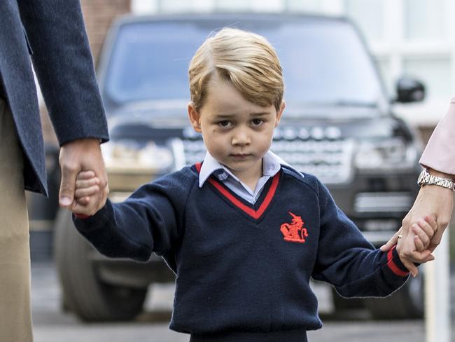 Prince George appeared slightly more uncertain when he arrived for his first day of school in 2017. Picture: AFP/Richard Pohle