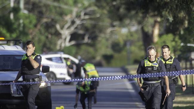 Police at the scene of a suspected hit-run in Dingley Village. Picture: Tony Gough