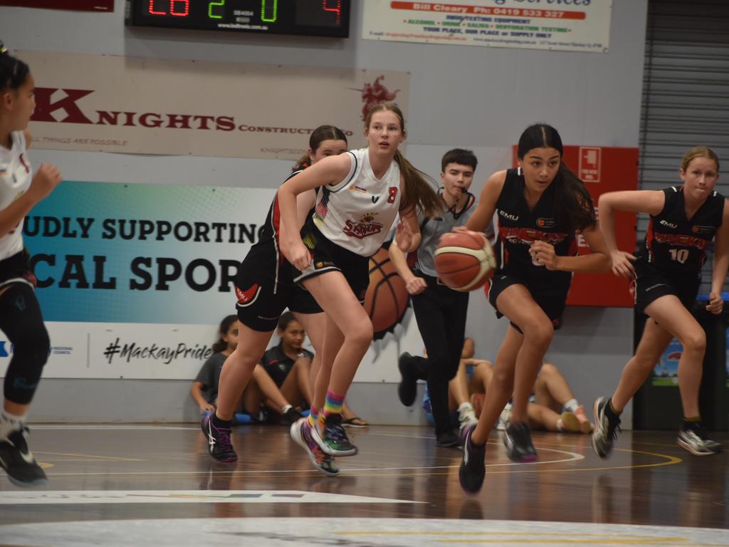 Isabel Smith at the U14 State Championships division one semi final between Mackay Meteorettes and Southern Districts Spartans in Mackay, July 9, 2021. Picture: Matthew Forrest