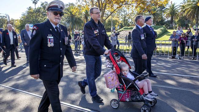 Marchers en route to the Shrine of Remembrance. Picture: NCA NewsWire/David Geraghty