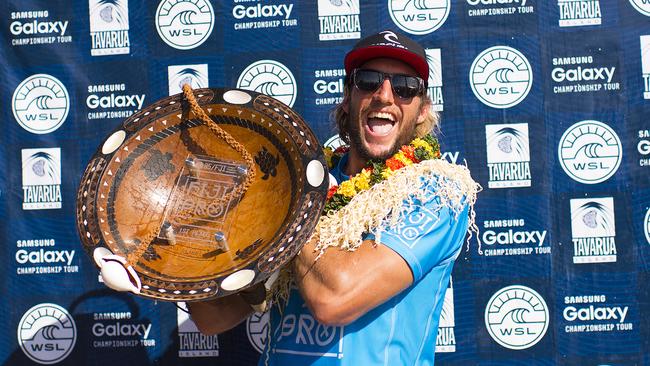 Owen Wright after winning the Fiji Pro with a perfect 20.00 heat score last year.