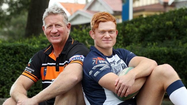 Rugby League great Steve Edmed from Balmain Tigers and his rugby playing son Tane.