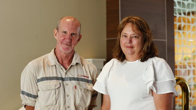 Cook Shire councillor Gavin Dear and mayor Robyn Holmes are urging the Health Minister to find a way to start using the hospital’s helipad again. Picture: Brendan Radke