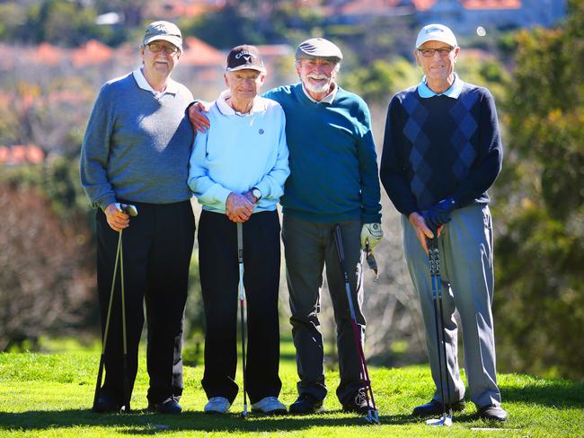 Rick Buttell, 100-year-old Les Dance, Joe Maguire and Iver Christiansen at Cammeray Golf Club last Saturday. Picture: Phillip Rogers