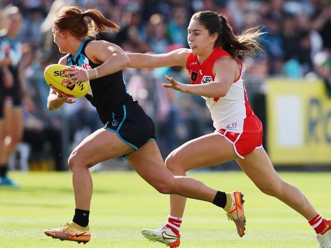 Hurley has made a habit out of building pressure from inside Sydney’s forward half. Picture: James Elsby/AFL Photos via Getty Images