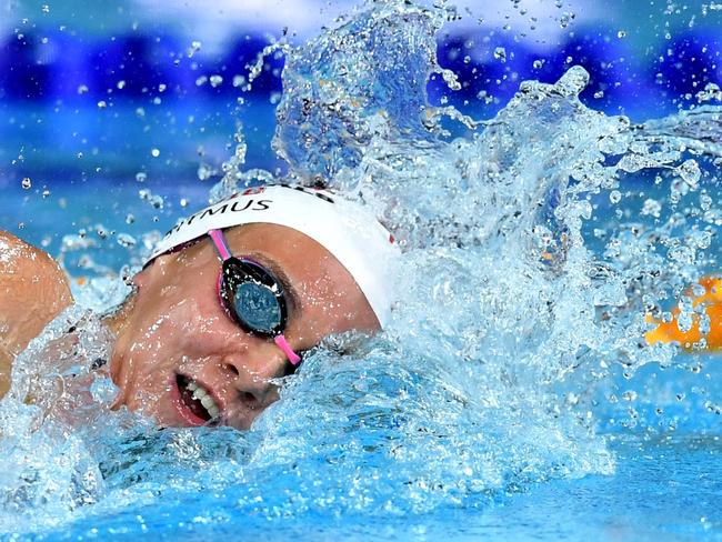 Ariarne Titmus in action winning the final of the womens 200 metre Freestyle during day one of the 2018 Australian Swimming Trials at the Gold Coast Aquatic Centre at Southport on the Gold Coast, Wednesday, February 28, 2018. (AAP Image/Darren England) NO ARCHIVING, EDITORIAL USE ONLY