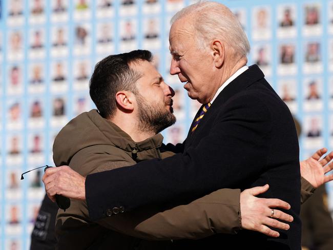 US President Joe Biden is greeted by Ukrainian President Volodymyr Zelenskyy during a visit in Kyiv. Picture: AFP