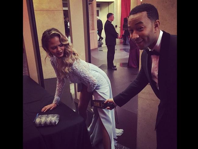 Chrissy Teigen at the Oscars 2015 via Instagram, “Tight security”