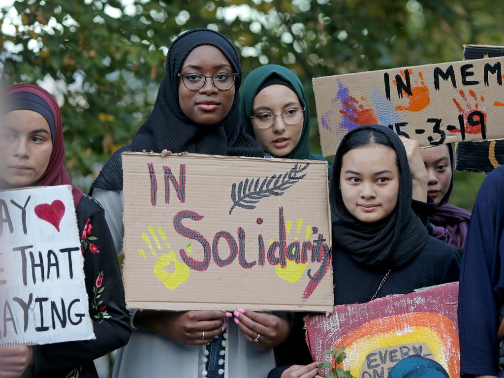 Messages of peace, love and support were displayed by attendees of Hobart's vigil for Christchurch at Franklin Square. Picture: PATRICK GEE