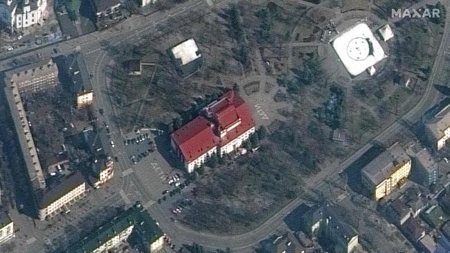 The Mariupol Drama Theatre in Mariupol, Ukraine, before the attack. Picture: Maxar Technologies/AFP