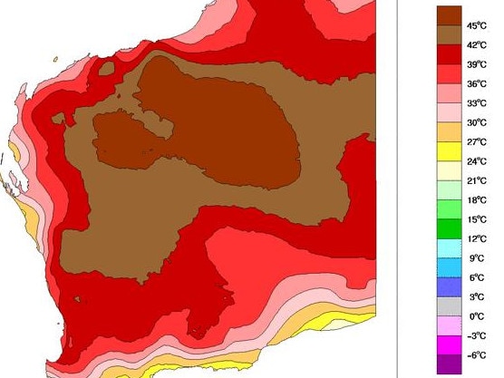 The mean maximum temperature in Western Australia on the day was 39C. Picture: BOM