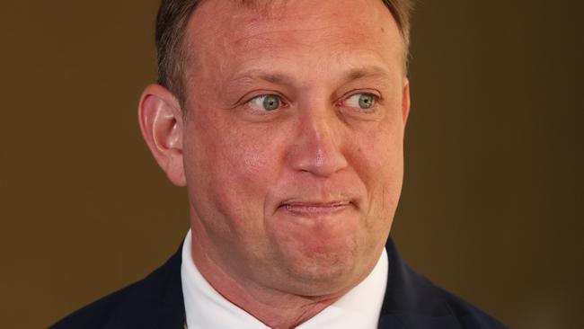 Opposition leader Steven miles talks to media at Parliament House on Thursday. Picture Lachie Millard