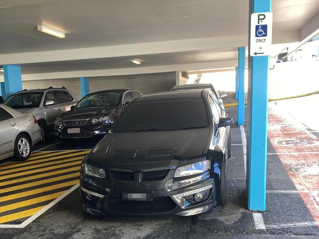 A car without a permit displayed pictured in a disabled space at Ashmore City. Picture: Facebook/Australian Disability Parking Wall of Shame.