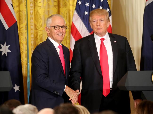 Then Australian Prime Minister Malcolm Turnbull with US President Donald Trump. Picture: Nathan Edwards