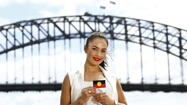 Aboriginal woman Cheree Toka who has started a petition to get an Aboriginal flag permanently placed on top on the Sydney Harbour Bridge. Picture: John Appleyard