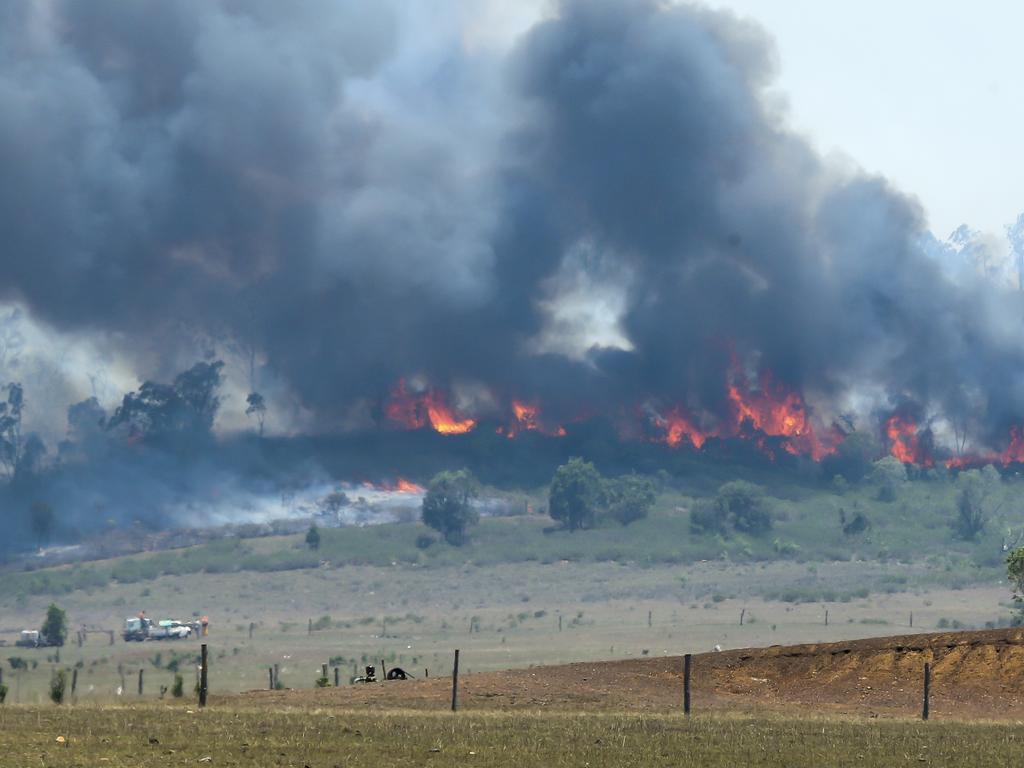 A fire on a hill at Ambrose. Picture: Mark Cranitch.