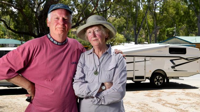 John and Dorothy Popplewell have quickly packed up their caravan to get home back to Adelaide, after spending three nights at Clare. Picture: Tricia Watkinson