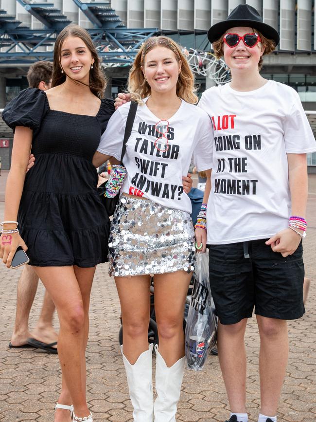 SYDNEY, AUSTRALIA - Daily Telegraph Photos February 26, 2024: Annalise, Belle and Sonny at Taylor Swift's The Eras Tour concert held at Accor Stadium in Sydney. Picture: Christian Gilles