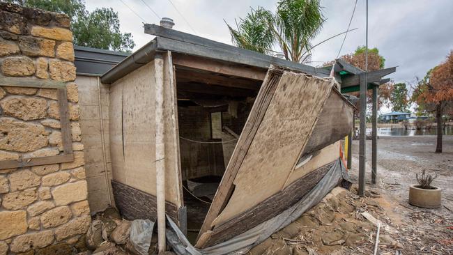 The office of the Swan Reach caravan park after the 2023 Murray River Flooding. Pictured on March 8th 2023. Picture: Ben Clark