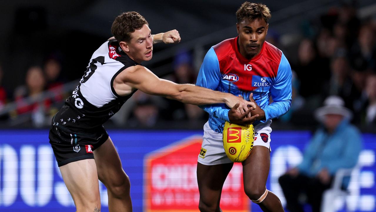 Kysaiah Pickett’s midfield stints have been fruitful for the Demons. Picture: James Elsby/AFL Photos via Getty Images