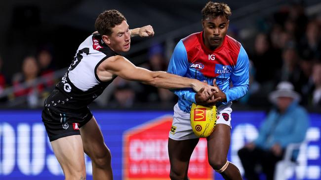 Kysaiah Pickett’s midfield stints have been fruitful for the Demons. Picture: James Elsby/AFL Photos via Getty Images